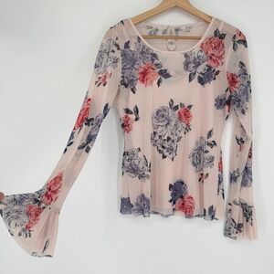 Candies Floral Sheer Top & Cami S Pink Bell Sleeve Coquette Fairycore Y2K Ballet